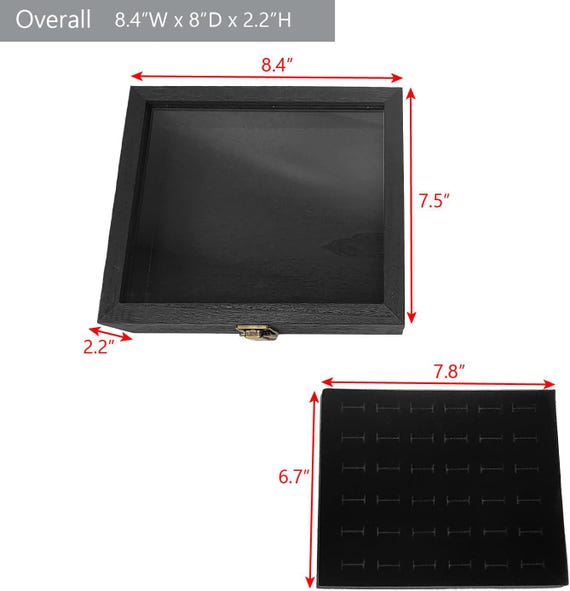 thumbnail image 2 of Wood Glass Top Ring Display Case With Black Velvet 8-Row Tufted Insert – Countertop Trade Show 2 of 5