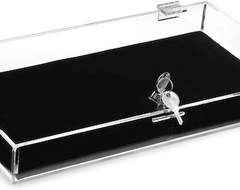 Acrylic Rectangular Marketing Holder Locking Security Showcase Safe Box Display Tray with a Key and a Black Padding