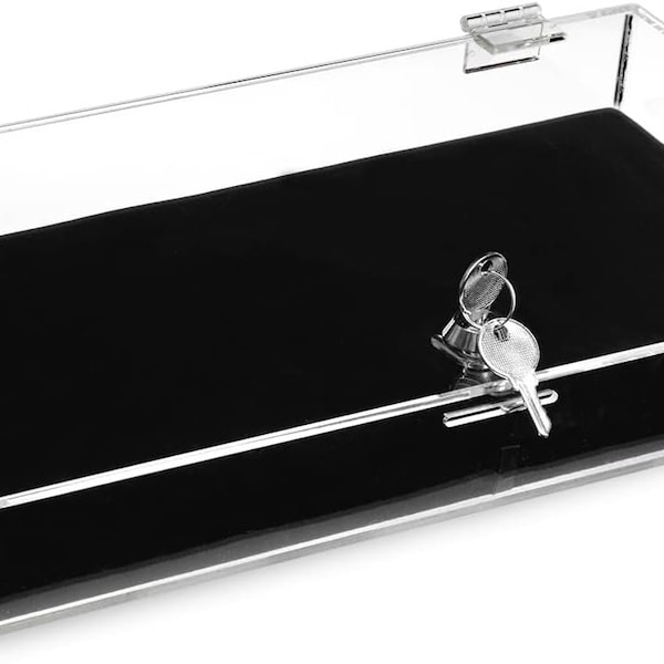 Acrylic Rectangular Marketing Holder Locking Security Showcase Safe Box Display Tray with a Key and a Black Padding