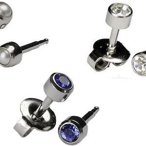 Ear Piercing Earrings Silver 3 Pairs of 4mm Stainless Steel with Gem 16ga Thick Post Studex Studs Hypoallergenic