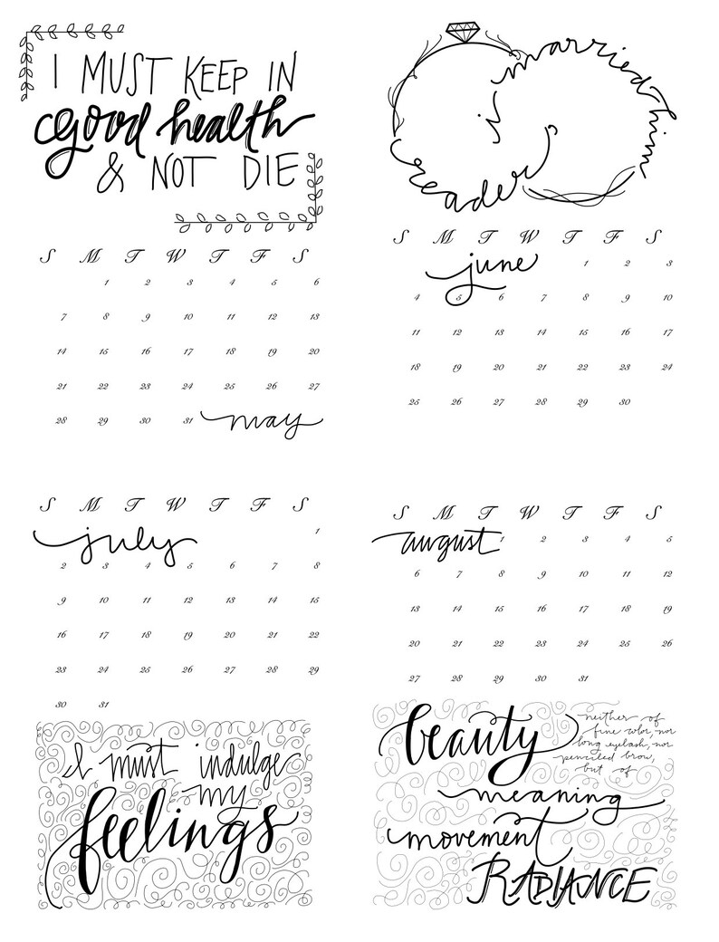 Printable 2025 Jane Eyre Quotes Calendar // Handlettered // Hangs