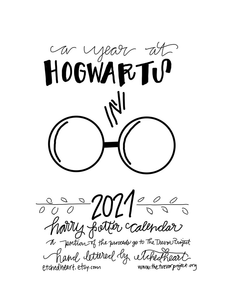 printable 2021 harry potter quotes wall calendar hand drawn etsy