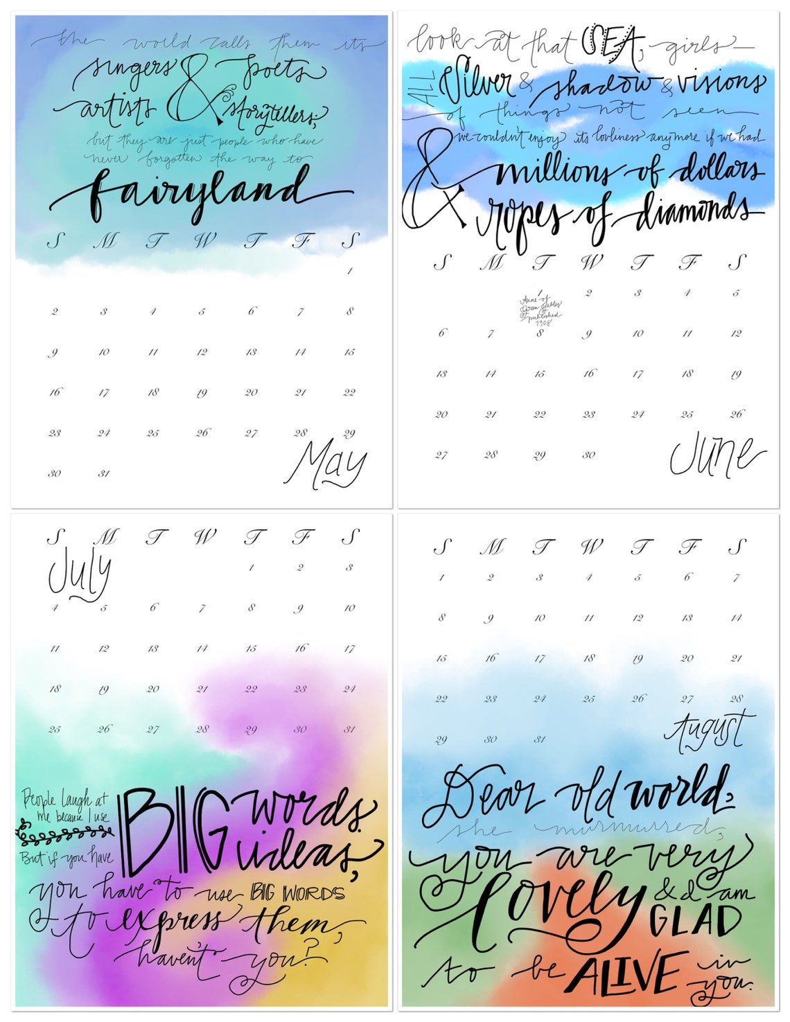 printable calendar anne of green gables quotes 2021 etsy