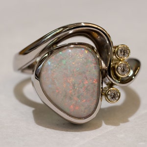 SOLD 18k Gold Sea Wave style Australian Opal and diamond ring