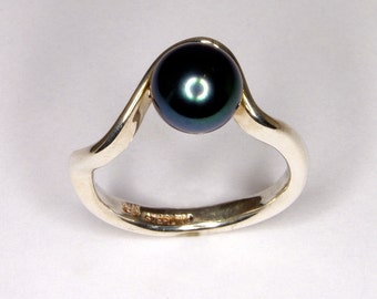 Uitverkoop zwarte parel sterlingzilveren ring hamer handgemaakt maat 6,5 OOAK gemaakt in Canada