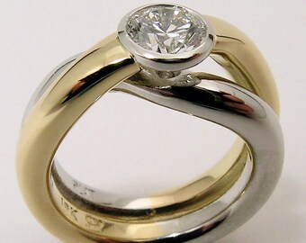 Canadian Diamond Engagement Ring, 18k Gold & Platinum Overlap Style