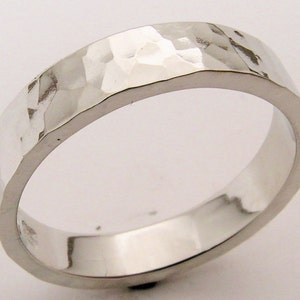 Hand Made and Hammer Forged & Textured 10% Iridium Platinum Mans Wedding Band