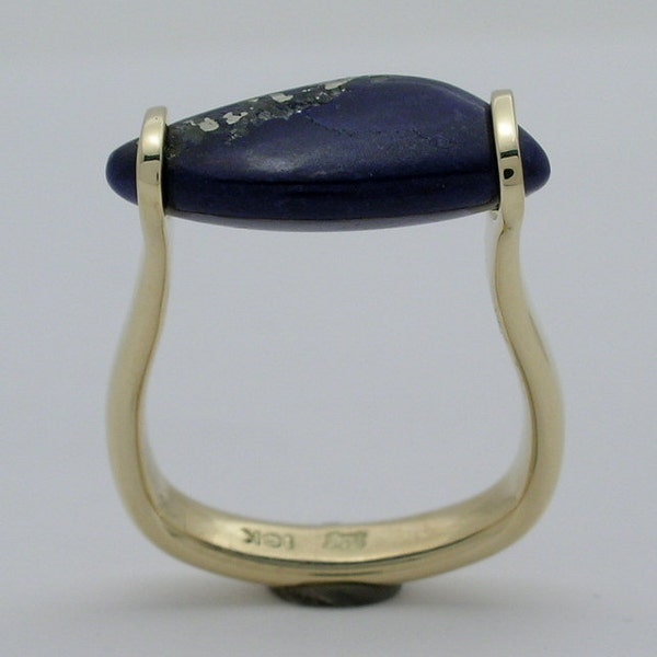 One of a Kind Lapis Lazuli 18k Gold Tension Ring Hand Made by Daniel Sommerfeld in Canada