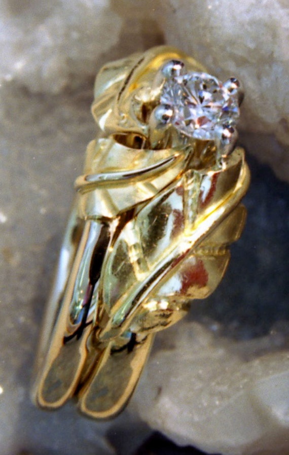 Hand Made in Canada OOAK Hand Chase and Repousse Formed 18k Gold Leaf Embellished Canadian Diamond Engagement and Wedding Ring Set Etsy UK