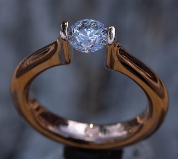 Handmade 18k Rose Gold Diamond Tension Ring, Canadian Mined