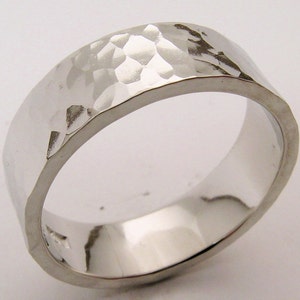Hand Made and Hammer Forged & Textured 10% Iridium Platinum Mans Wedding Band