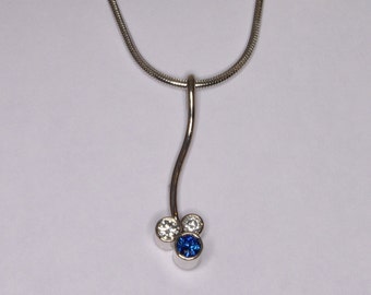 Sapphire and Canadian Diamond Bubble Pendant 18k White Gold