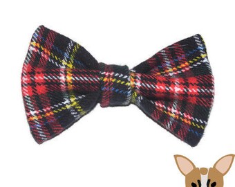 Flannel plaid dog and cat collar bow
