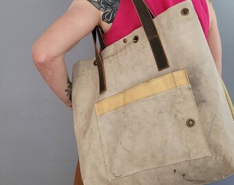 Beautifully Distressed Vintage Military Canvas Bag, Upcycled Tote Bag, Vintage WW2 Naval Bag