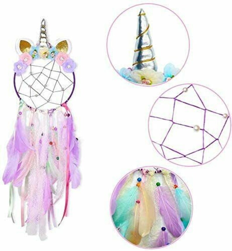 Unicorn Dream Catcher Catchers Feather Handmade Flowers DIY Etsy