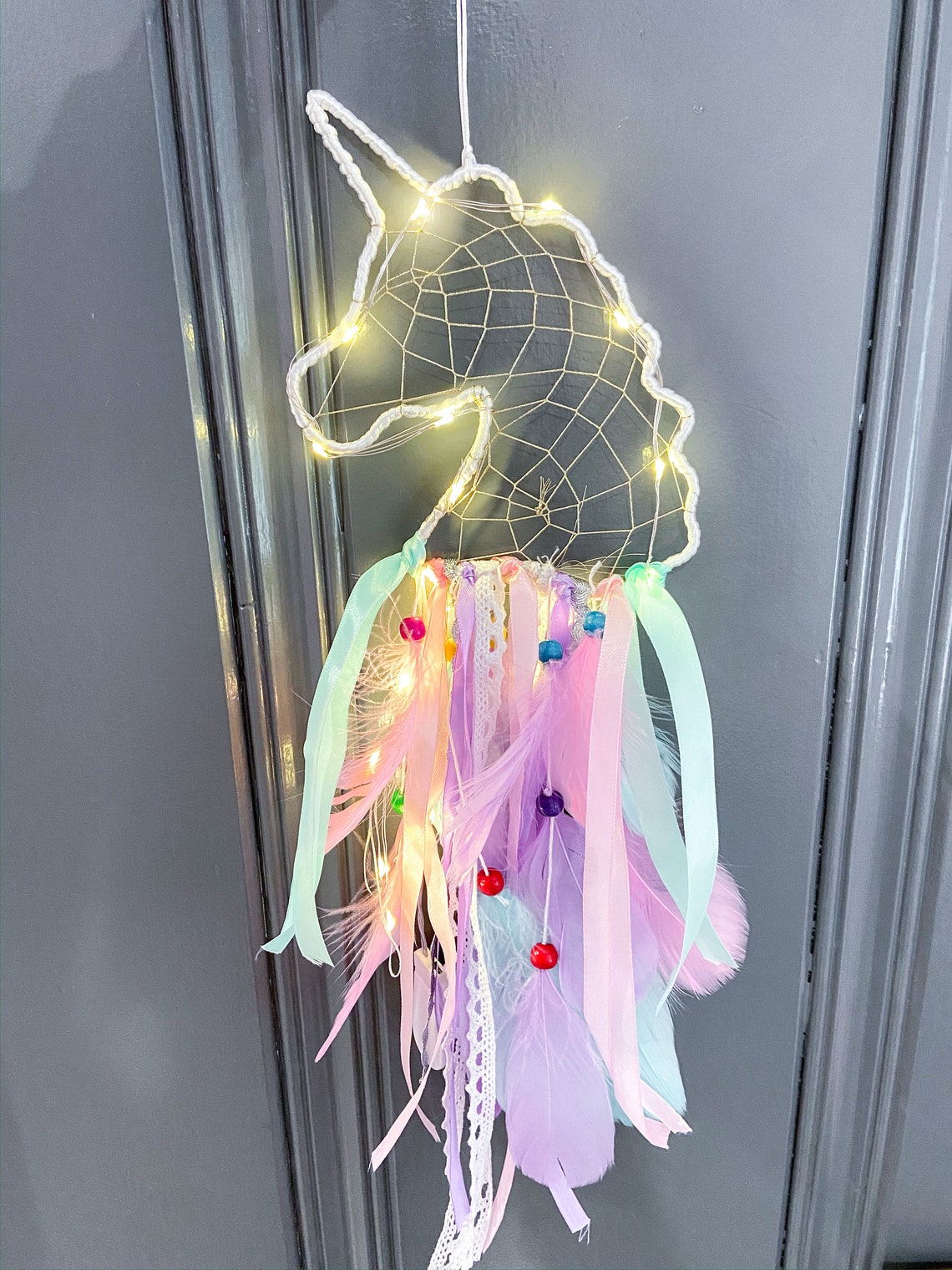 Unicorn Dream Catcher Catchers With LED Light up Colorful Etsy