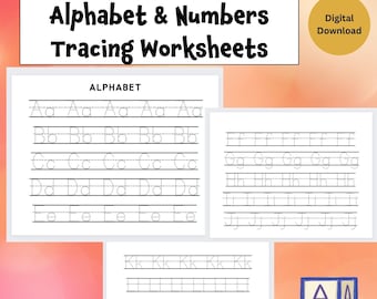 Arbeitsblatt zur Verfolgung von Zahlen und Buchstaben/ Alphabet und Zahlenverfolgung / ABC-Ablaufverfolgung / Handschriftübungen / Zahlenverfolgung / Printable