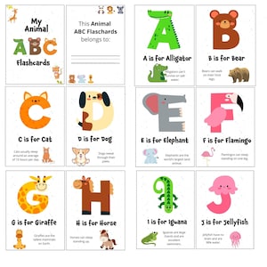 Alphabet Animal Flashcards| ABC Flashcards| Animal Flashcards| Educational Printable| Preschool Printable| Animal Alphabet| Cute ABC Cards