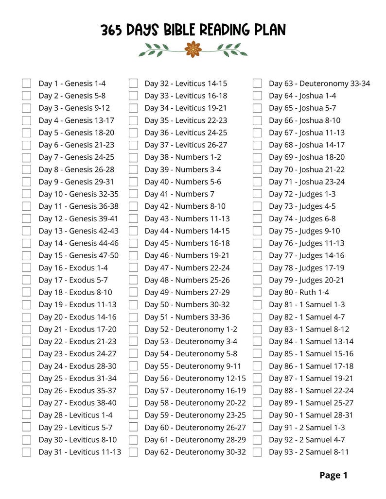 365 Day Bible Reading Plan | Printable Scripture Reading Guide | Read ...