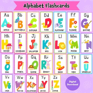 Colorful Alphabet Flashcards/ Beginning Sound Cards/ ABC Flashcards/ Alphabet Printable Flashcards/ Educational Flashcards/ ABC Printable