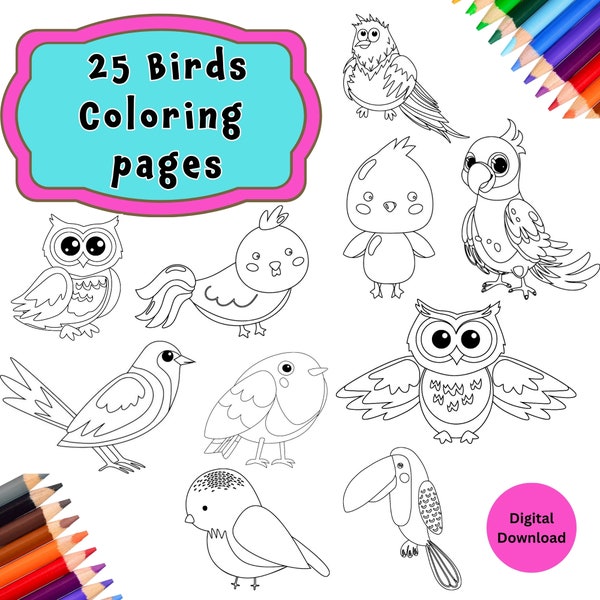 Cute Bird Coloring Pages/ Fun and Easy Birds Coloring for Children/Homeschool Printable/Simple Coloring pages for kids/Bird Coloring Sheets