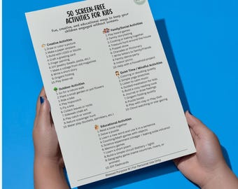 50 Bildschirmfreie Aktivitäten für Kinder + Bonus druckbar | Sofortiger digitaler Download | No-Prep Aktivitätsbogen für Eltern