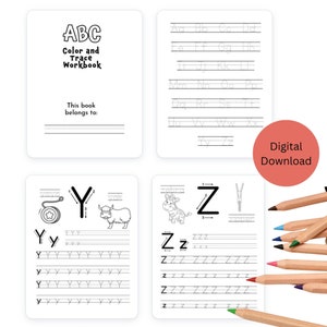 ABC Color and Trace Printable for Kids/Alphabet Color and Trace Activity for Children/Alphabet Tracing Worksheets/Preschool Color and Trace