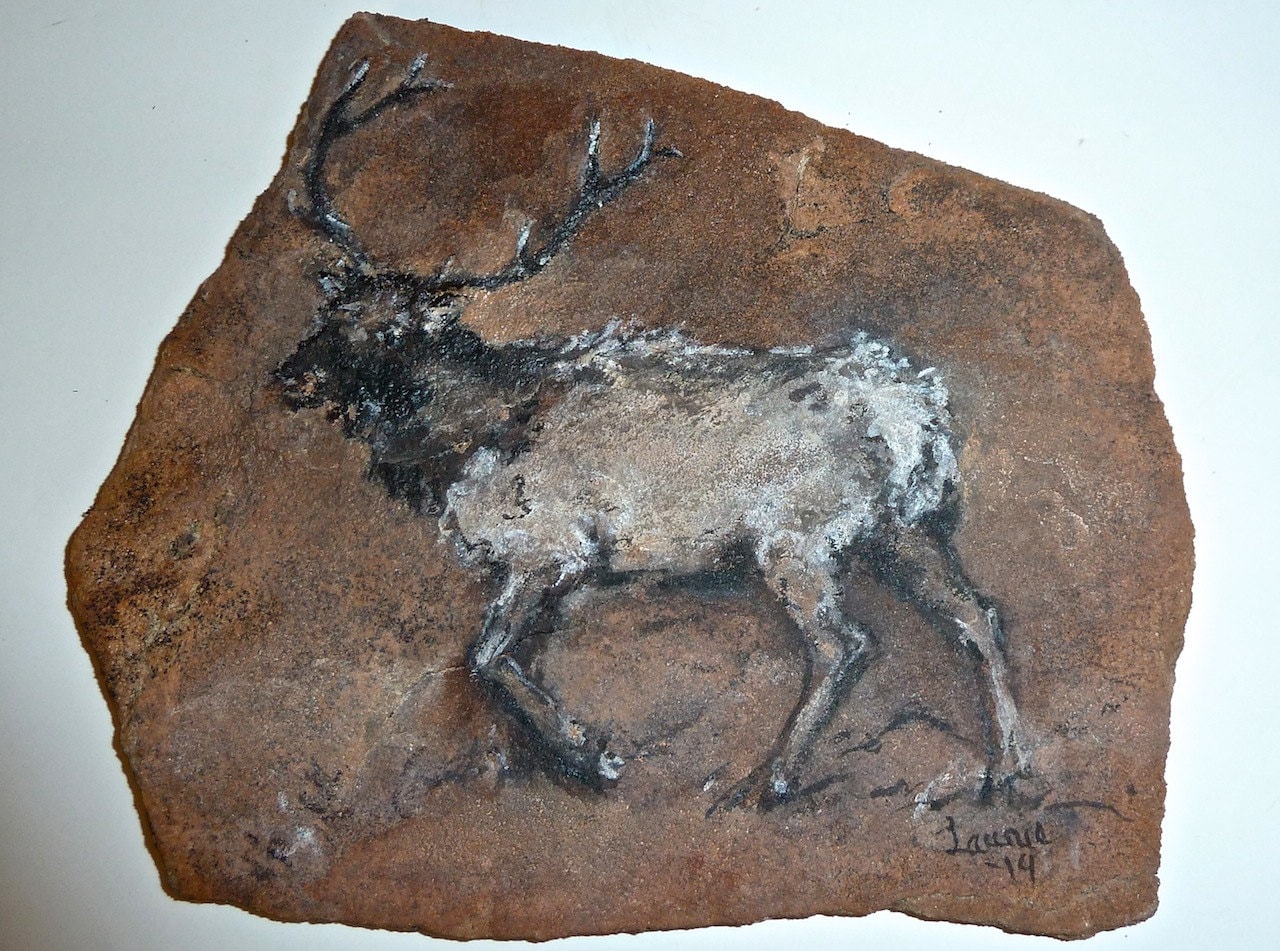 Rock Painting Reindeer original Watercolor Sandstone Painting Etsy