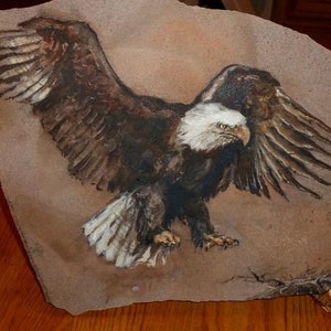 Flat Rock Painting Eagle - Original watercolor painting on flagstone