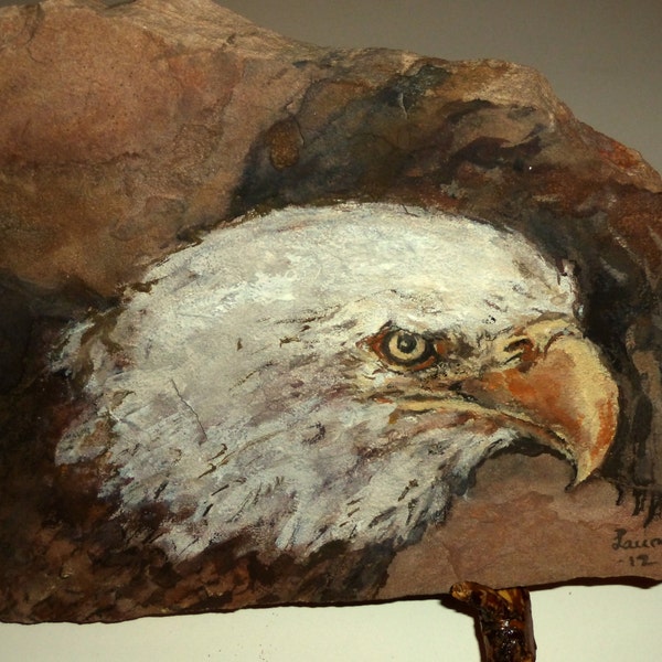 Soaring  Bald Eagle - Original watercolor painting on flagstone