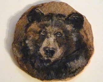 Black Bear stone Coaster, hand painted watercolor on sandstone