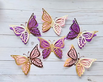 3D Paper butterfly cutouts 3D gold paper butterflies pink paper butterfly die cuts purple butterflies  butterfly wall art