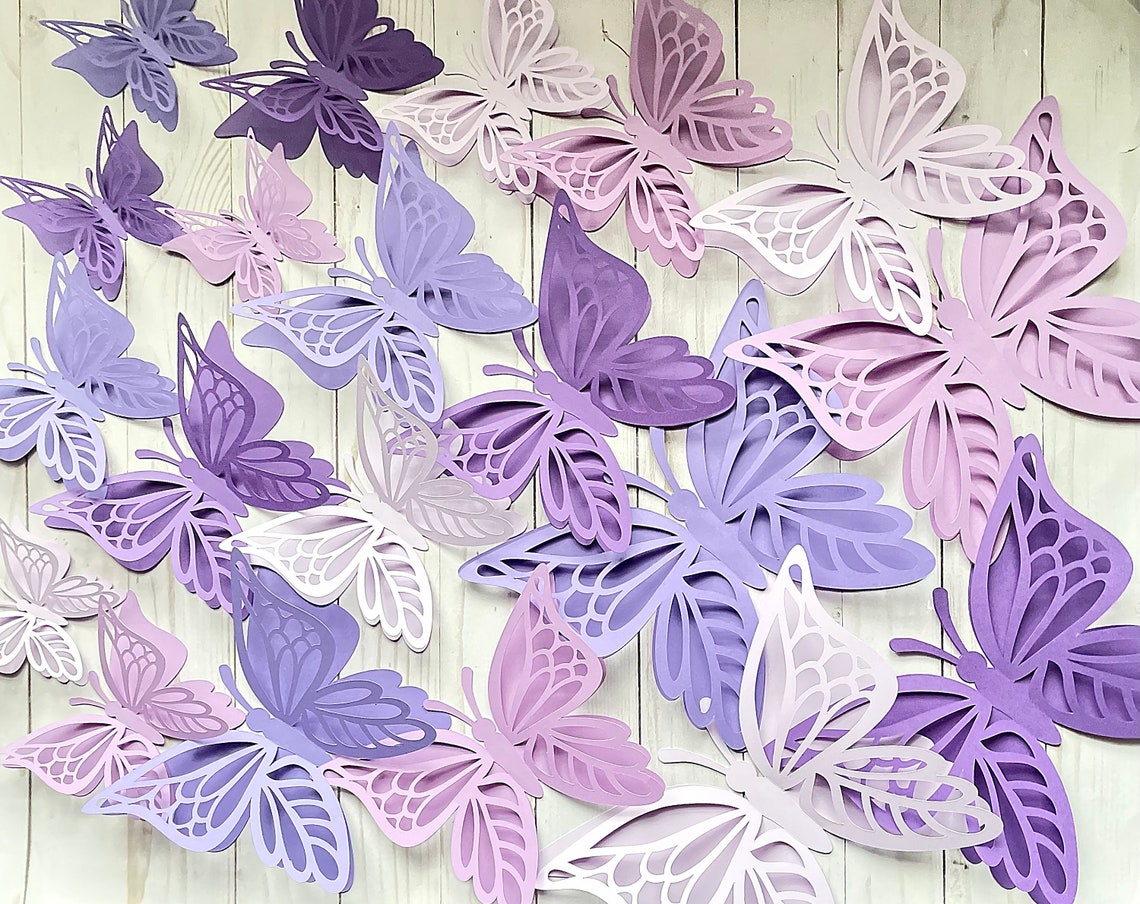 3D Paper Butterflies in Purple Shades Purple Butterfly Decor Etsy