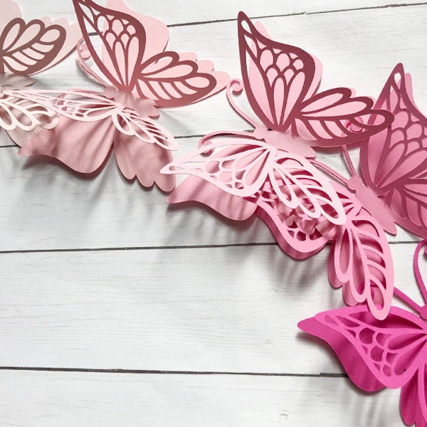 3D pink paper butterfly cutouts  pink paper butterflies pink butterfly decor butterfly wall art butterfly party decor, 10 pc set