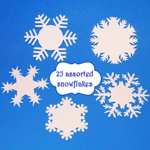 25 Assorted Paper snowflakes/Snowflake gift tags/ White Snowflake paper die cuts/ 25 tag snowflake cutouts /Paper Snowflakes image 1