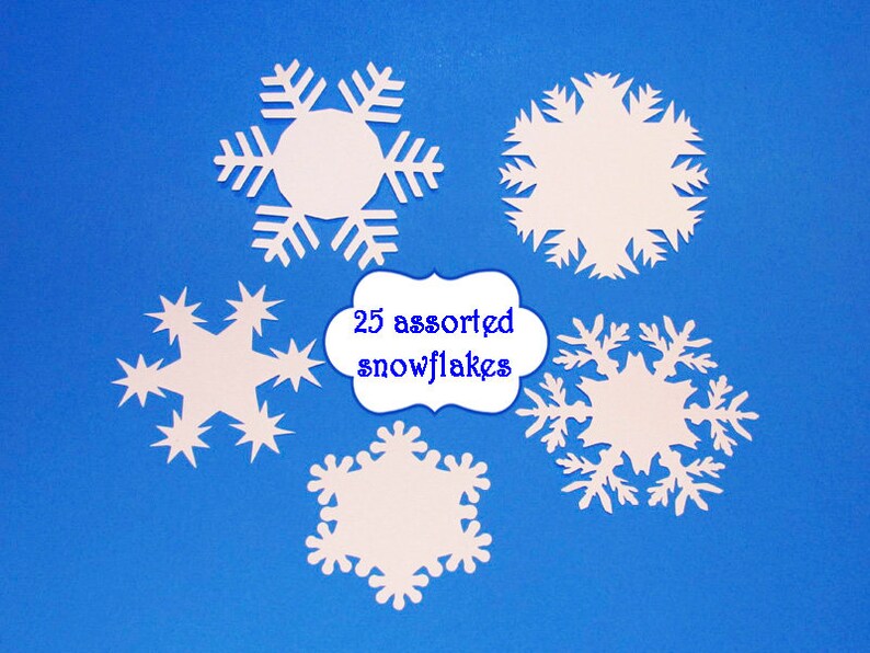 25 Assorted Paper snowflakes/Snowflake gift tags/ White Snowflake paper die cuts/ 25 tag snowflake cutouts /Paper Snowflakes image 1