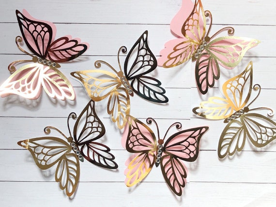 3D Paper Butterfly Cutouts 3D Gold Paper Butterflies Pink Paper Butterfly  Die Cuts Purple Butterflies Butterfly Wall Art 