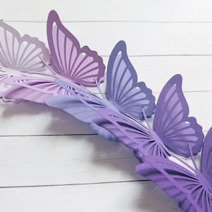 3D Paper butterfly cutouts 3D purple paper butterflies purple butterfly decor butterfly wall art butterfly party decor, 10 pc set