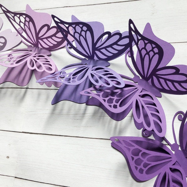 3D purple paper butterfly cutouts 3D purple paper butterflies purple butterfly decor butterfly wall art butterfly party decor, 10 pc set