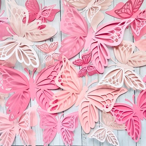 3D paper butterflies in pink shades Pink butterfly decor paper butterfly cutouts  butterfly wall decor