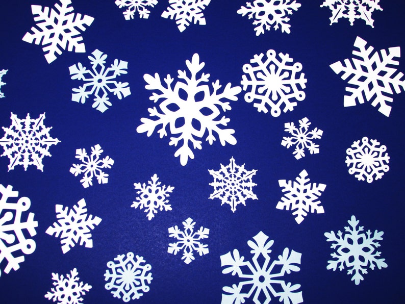 25 Assorted Paper snowflakes/White Snowflake paper die cuts/ 25 Snowflake cutouts / Snowflake Paper Punch/ Paper Snowflake image 2