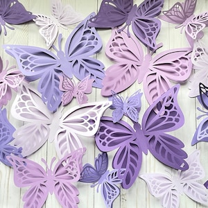 3D paper butterflies in purple shades Purple butterfly decor paper butterfly cutouts  butterfly wall  decor