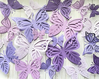 3D paper butterflies in purple shades Purple butterfly decor paper butterfly cutouts  butterfly wall  decor