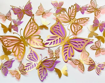 3D Paper butterflies butterfly cutouts butterfly wall arts layered butterfly for wall pink paper butterflies gold butterfly wall decor