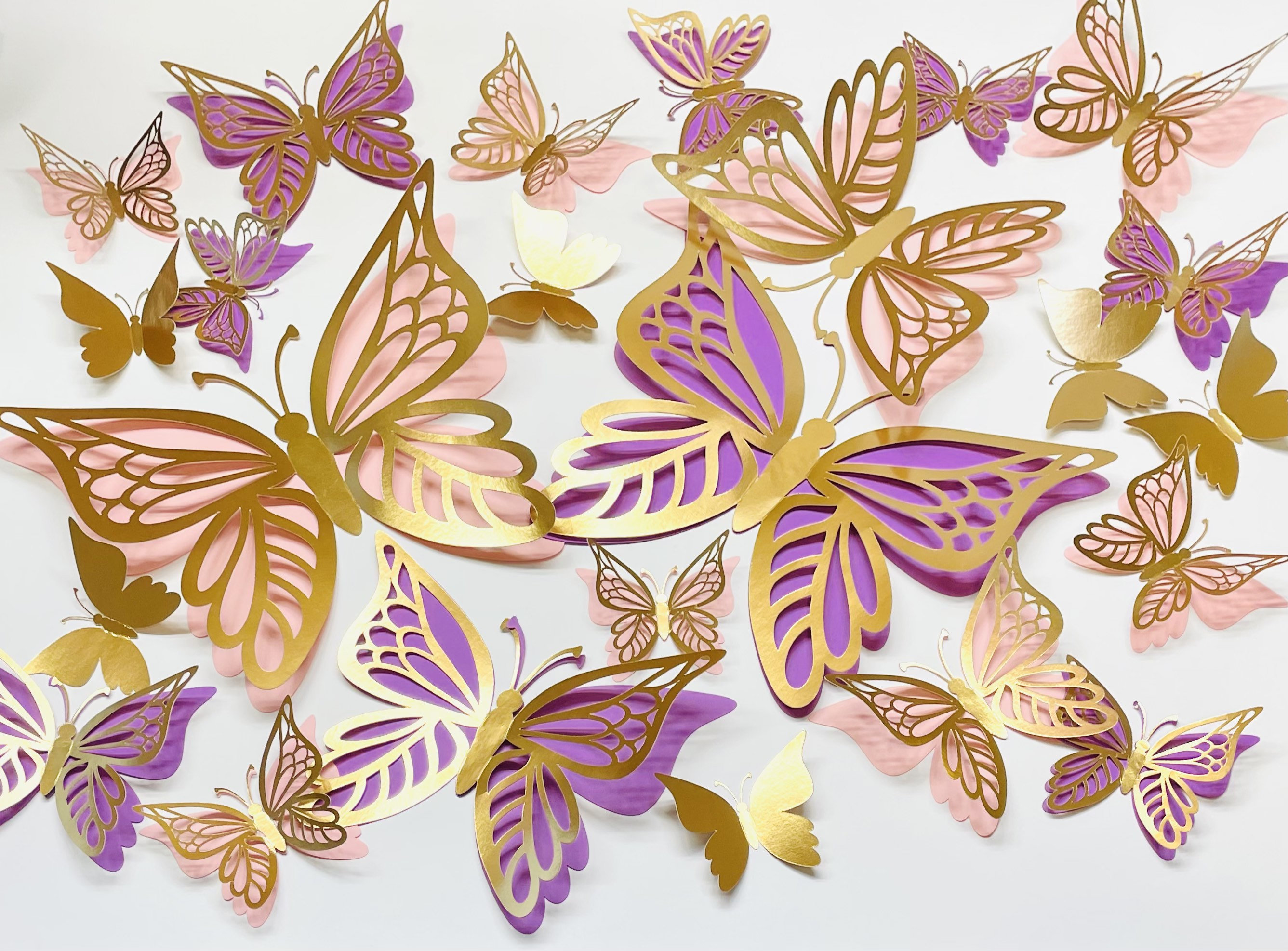 Custom Flat Wrapping Paper for Wedding, Birthday, Mothers Day, Congrats-  Elegant Lily Floral with Butterfly in Pink