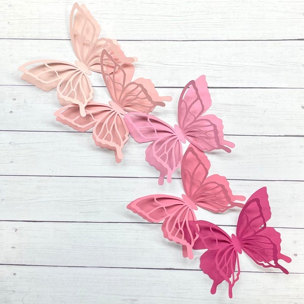 3D pink paper butterfly cutouts Paper butterflies Pink butterfly decor Butterfly wall art Butterfly die cuts decor Nursery butterflies