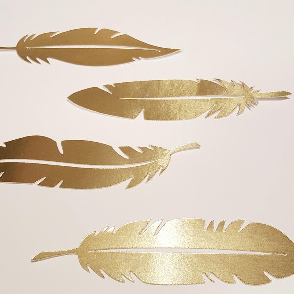 Gold feather die cuts gold paper feather cutouts feather confetti feather die cuts gold foil feathers