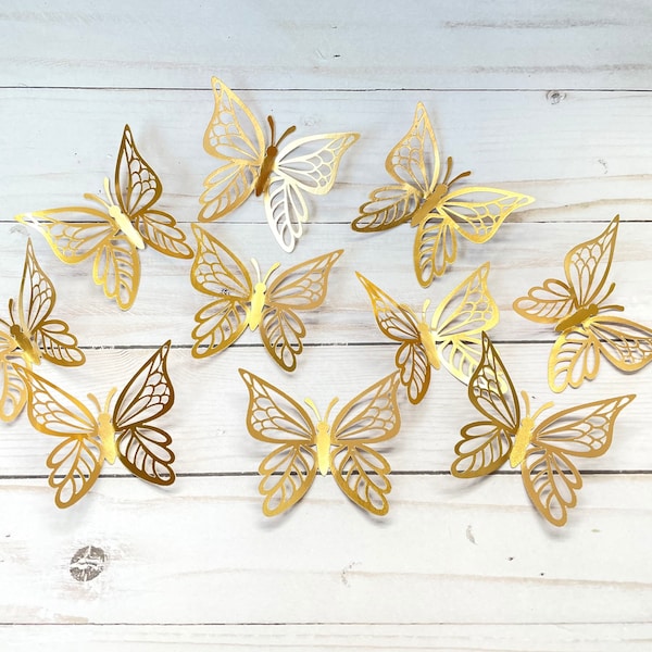 Gold Paper butterfly cutouts Paper butterflies in gold color gold butterfly die cuts gold butterfly decor Gold butterfly wall decor