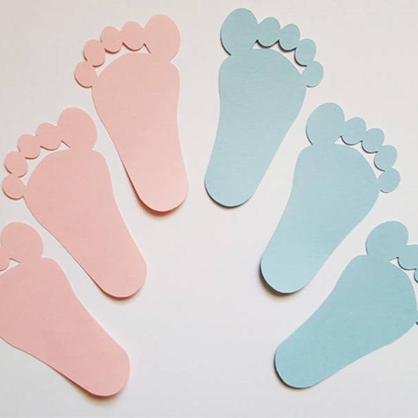 Baby footprint paper cutouts pink footprint blue baby footprint  baby gender reveal paper confetti  baby paper footprints  paper footprints