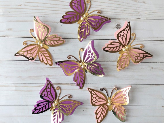 Download 3d Paper Butterfly 3d Gold Paper Butterflies Pink Paper Etsy
